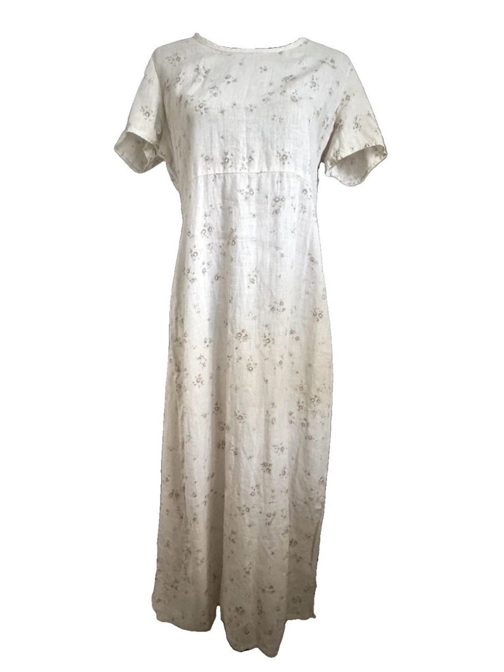 Liz Claiborne Dress Womens 14 Off White Floral Linen Short Sleeve Maxi Sundress - Picture 2 of 13